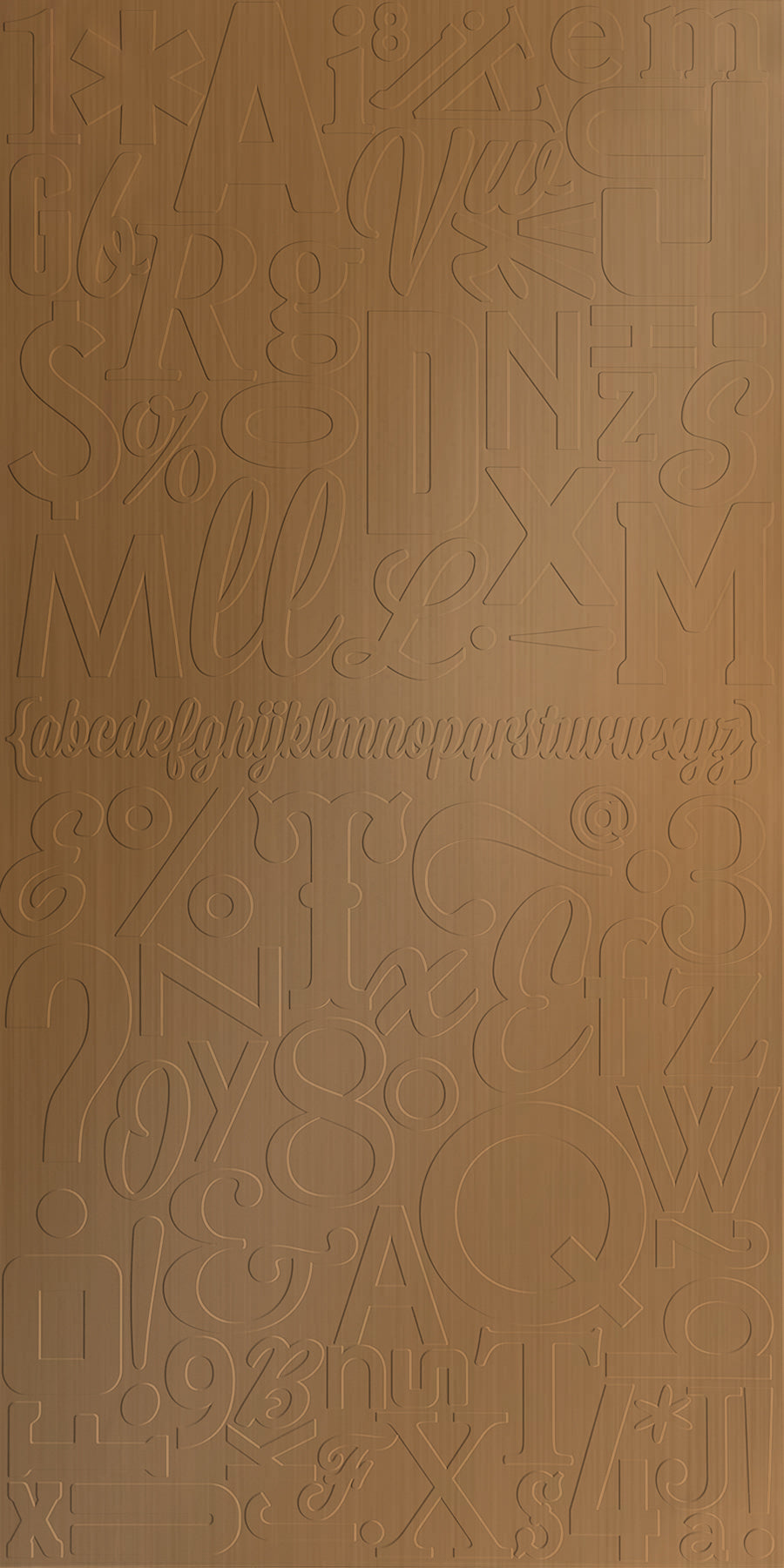 Alphabet Soup Brushed Copper Wall Panel