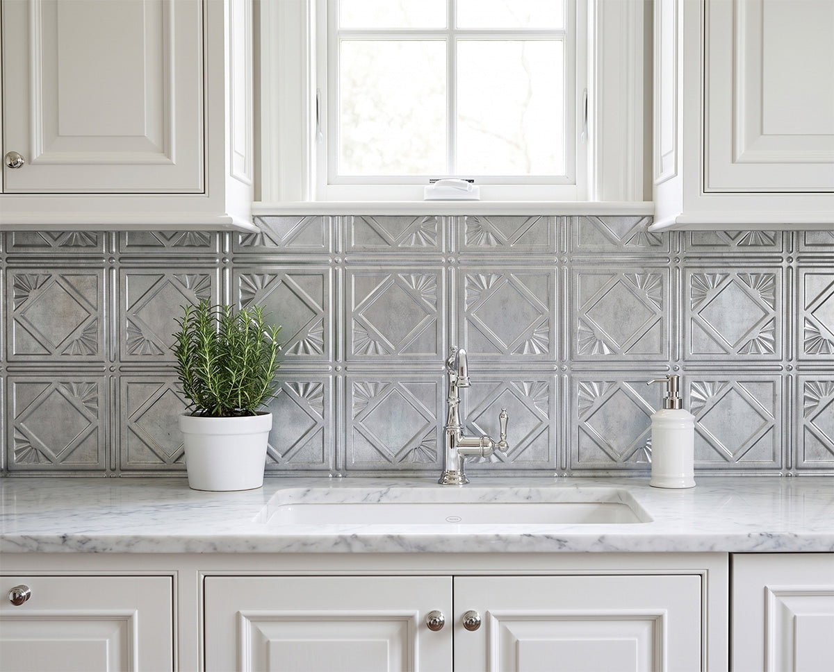 Charleston DIY Backsplash Panels - Crosshatch Silver