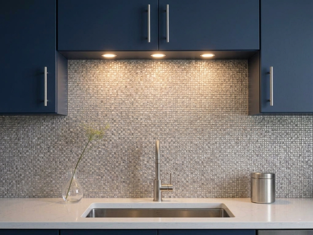 Metro Crosshatch Silver Backsplash Lifestyle