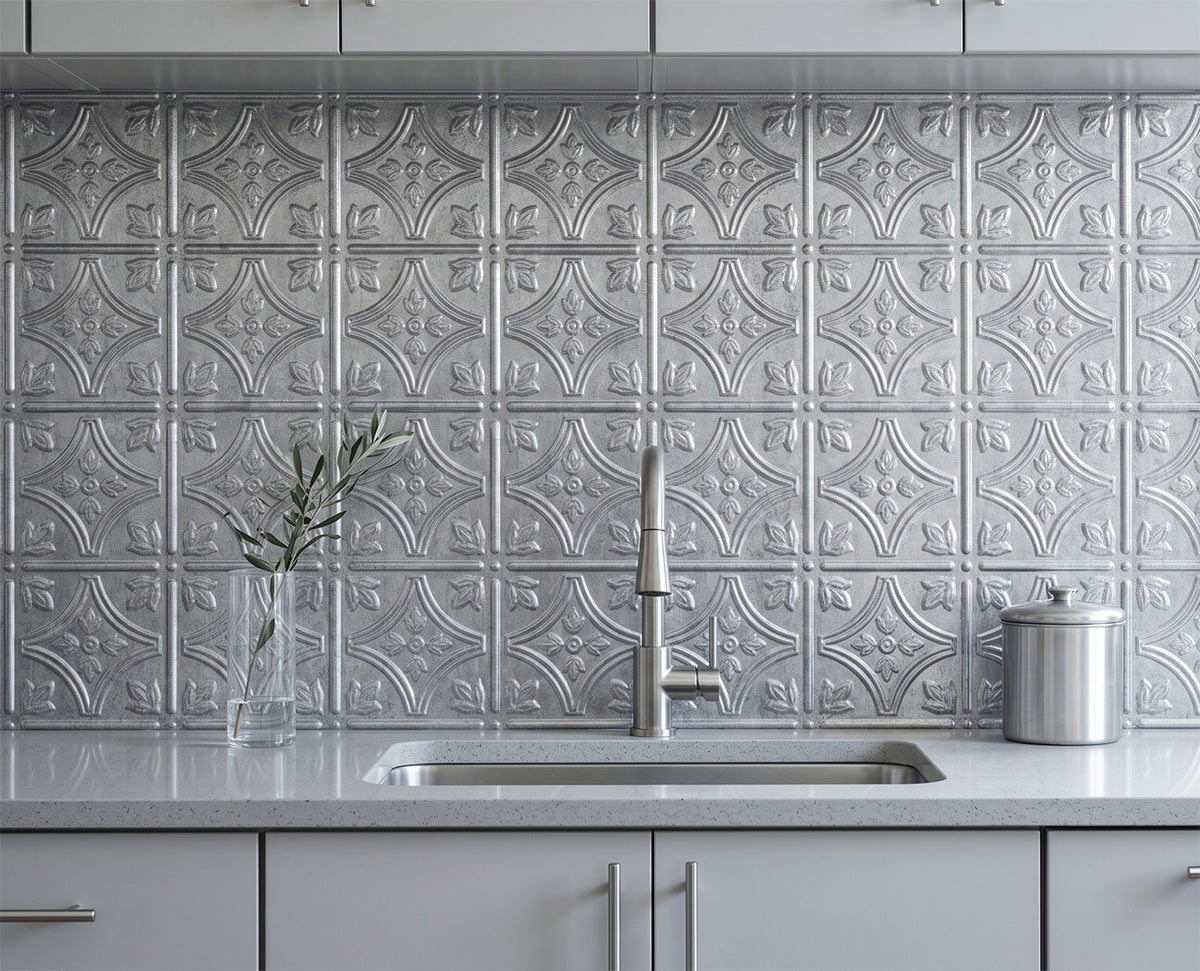 Savannah DIY Backsplash Panels - Crosshatch Silver
