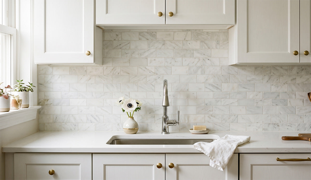 Subway Tile DIY Backsplash Panels - Marble