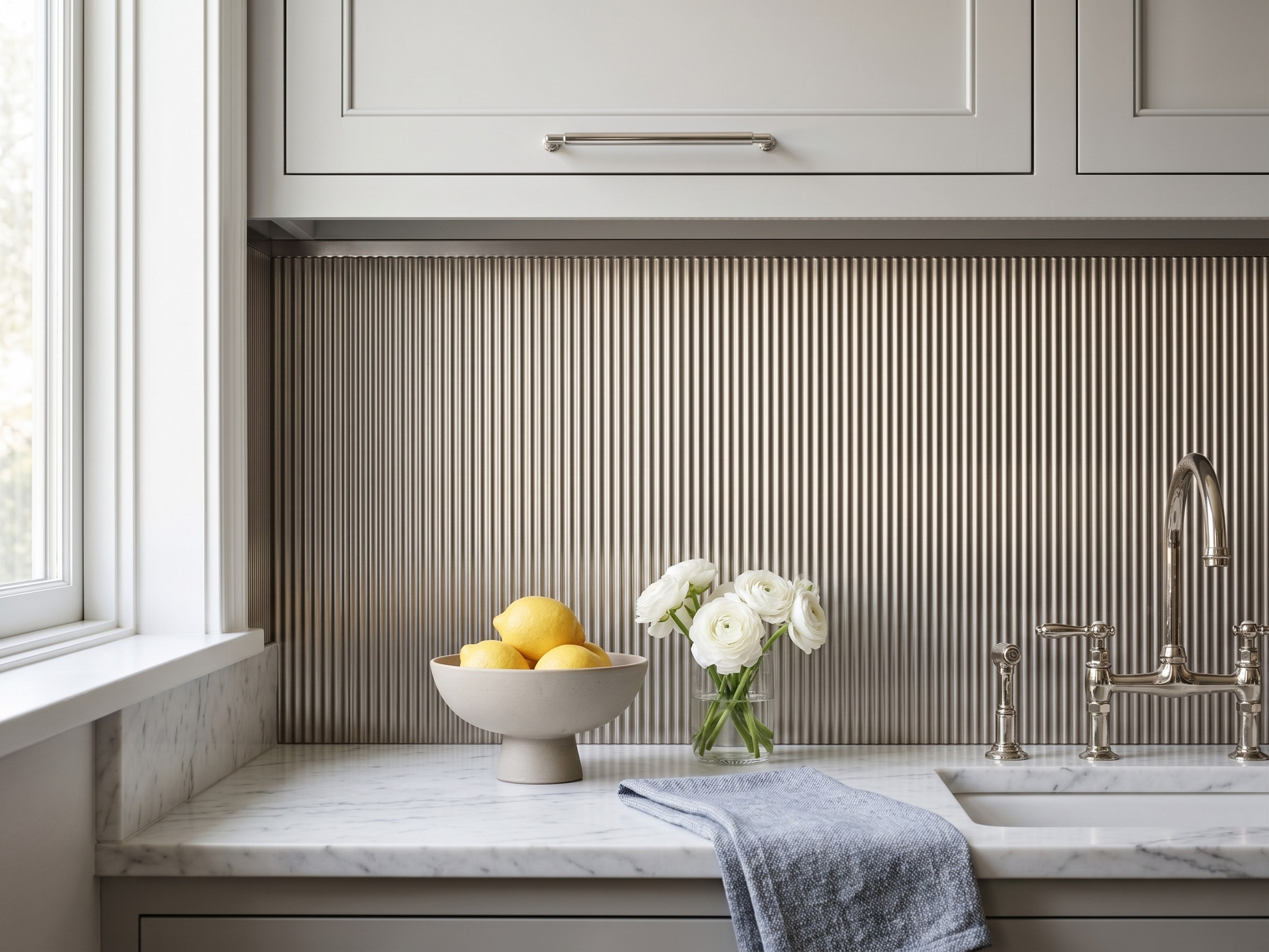 Rib 1 Brushed Nickel Backsplash Lifestyle